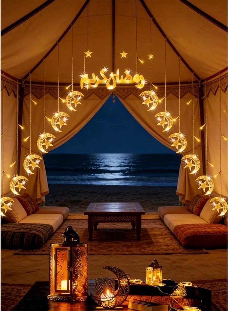 أضواء رمضان ، القمر ستار رمضان زينة أضواء ، 8 طرق الجنية ضوء شنقا زينة للمنزل غرفة نوم جدار شرفة نافذة - Image 4